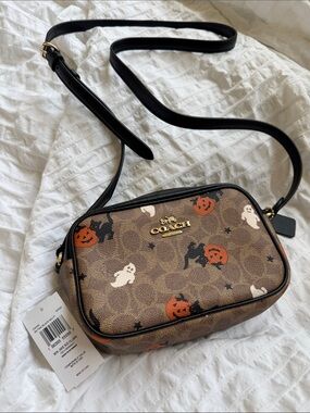 RARE COACH Mini Jamie Camera Brown Signature Halloween Crossbody with Black Trim